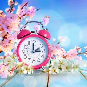 clock and flowers